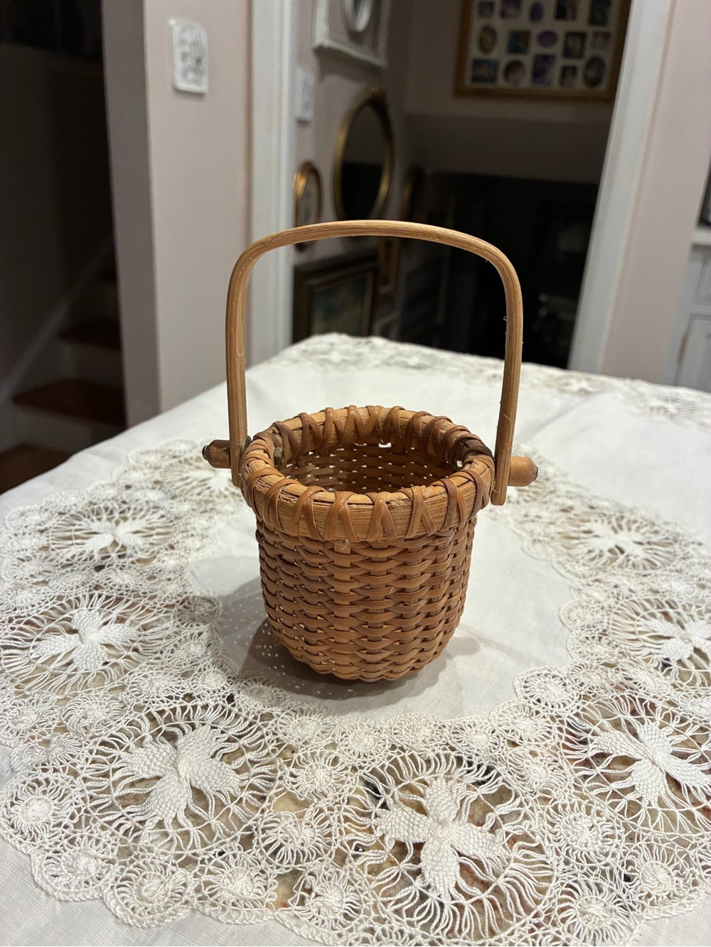Vintage Mini Wicker Basket - Nantucket Style Swing Handle